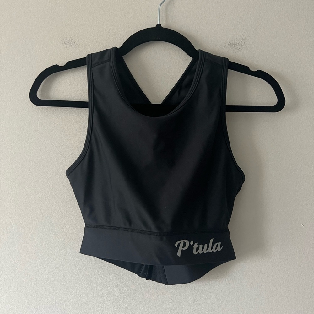 P’tula Black Cross Back Sports Bra Small High Neck Longline Activewear Top